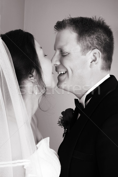 Foto stock: Casal · faces · fechar · juntos · casamento