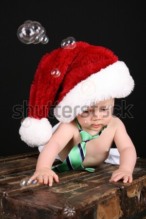 Weihnachten Baby spielen Dekorationen grünen Hände Stock foto © vanessavr