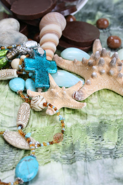 Stockfoto: Sieraden · schelpen · kruis · Blauw · snoep · natuurlijke