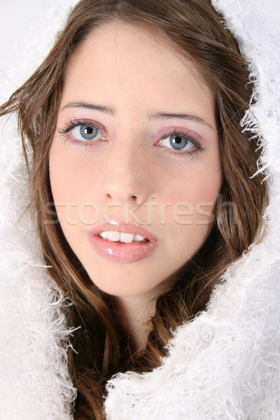 Foto stock: Inverno · adolescente · belo · jovem · adolescente