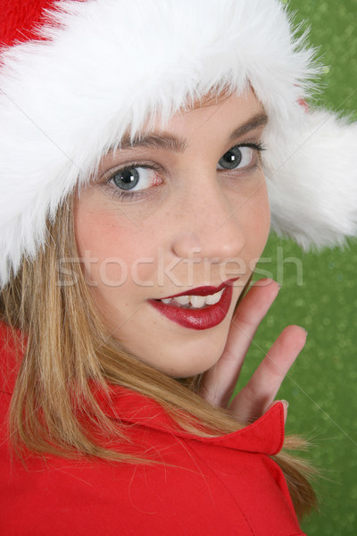 Navidad adolescente adolescente labios rojos sombrero Foto stock © vanessavr