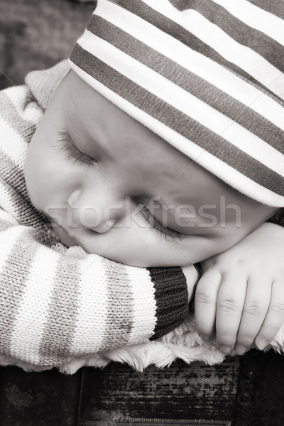 Foto stock: Belo · bebê · menino · adormecido · antigo · modelo