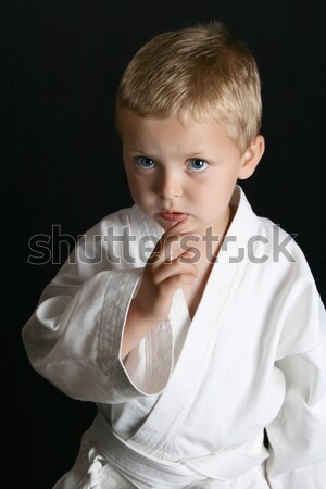 Karate gyerek szőke fiú kék szemek egyenruha Stock fotó © vanessavr