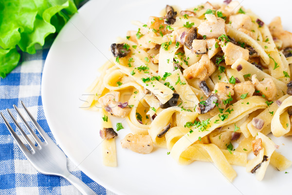 Pasta kip champignon plaat vlees vork Stockfoto © vankad