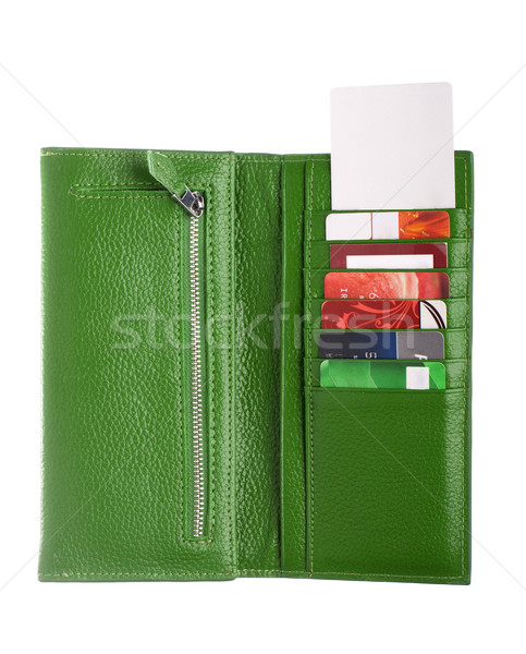 öffnen grünen Leder Brieftasche Kreditkarten ein Stock foto © vankad