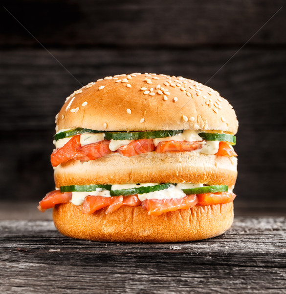 Double burger with salmon Stock photo © vankad