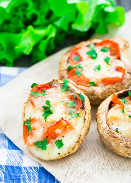 Foto stock: Setas · relleno · mozzarella · tomate · tomate · cherry · alimentos