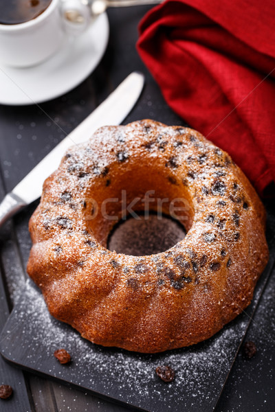 Kuchen Rosine schwarz Holzbrett Brot Messer Stock foto © vankad