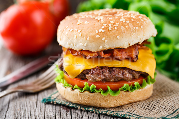 Bacon burger with beef cutlet Stock photo © vankad