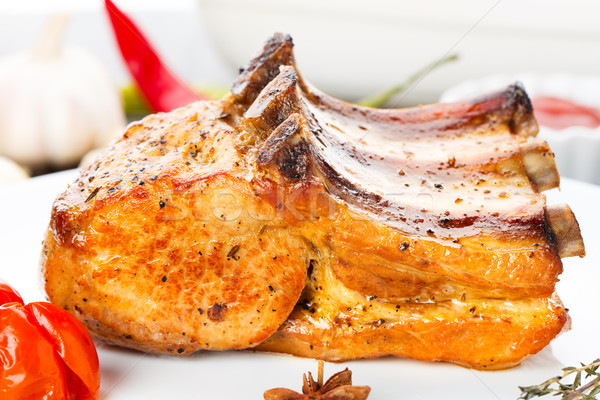 Gebakken varkensvlees rib kotelet plaat vlees Stockfoto © vankad
