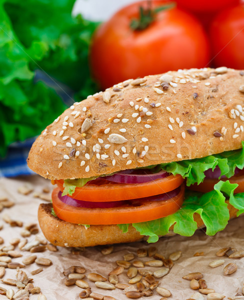 Sandwich tomaten ui voedsel blad Stockfoto © vankad