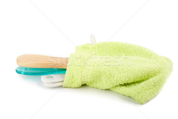 Pedikűr zöld puha táska fehér szépség Stock fotó © vankad