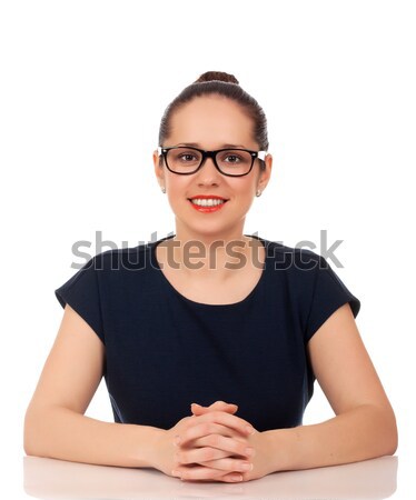 Porträt business woman Sitzung Schreibtisch weiß Gesicht Stock foto © vankad