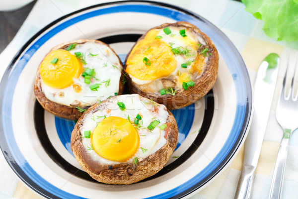 Doldurulmuş mantar yumurta otlar gıda Stok fotoğraf © vankad
