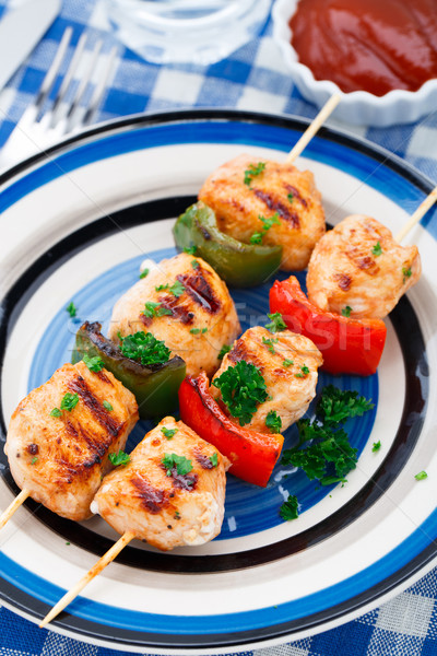 Grilled chicken skewers with paprika Stock photo © vankad