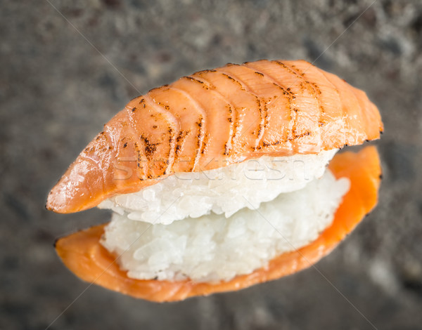 Burned nigiri sushi with salmon Stock photo © vankad