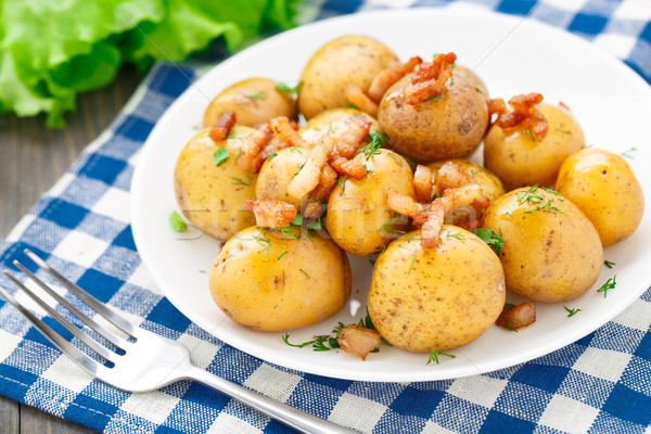 Kartoffel Speck Kräuter Schüssel weiß Mittagessen Stock foto © vankad