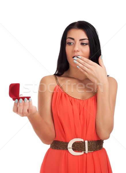 Young woman with engagement ring in box Stock photo © vankad