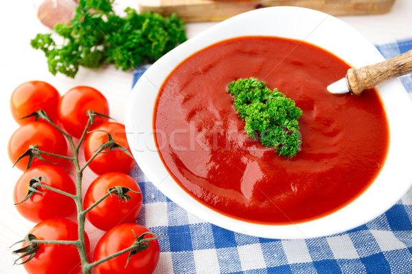вкусный томатный суп травы чаши продовольствие зеленый Сток-фото © vankad