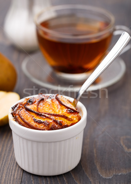 Stock foto: Pie · frischen · Birnen · Holztisch · Obst · Tee