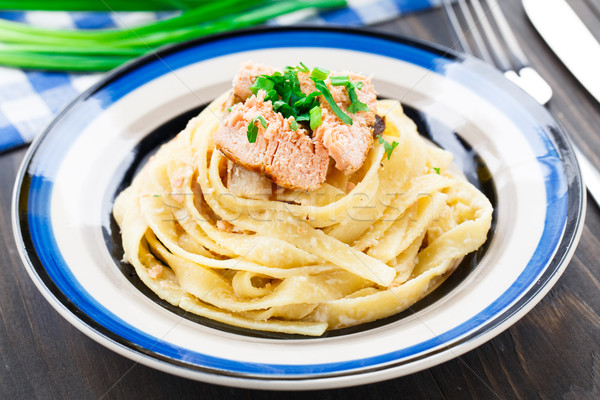 Stock photo: Salmon pasta