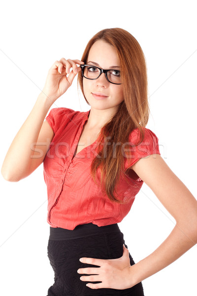 Gläser weiblichen Studenten isoliert weiß Stock foto © vankad