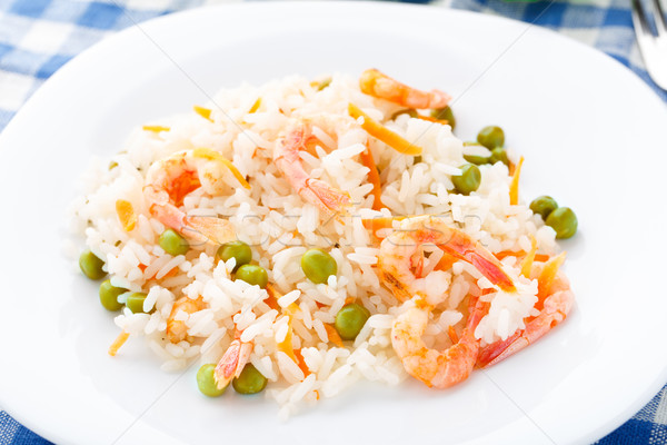 Stock photo: Rice with shrimps and peas