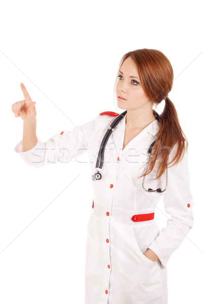 Zdjęcia stock: Młodych · kobiet · lekarza · faktyczny · ekranu · odizolowany