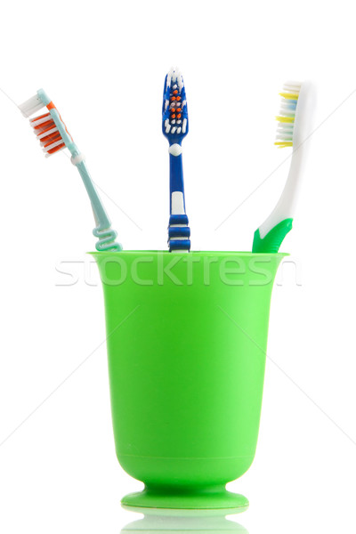 Ceaşcă trei alb sănătate dinţi curăţenie Imagine de stoc © vankad