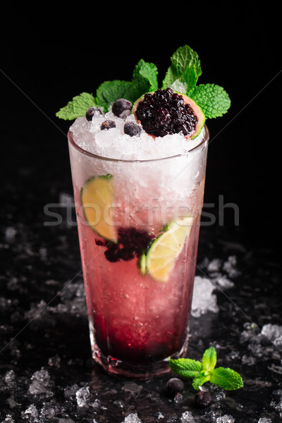 [[stock_photo]]: Groseille · mojito · table · garnir · marbre · verre