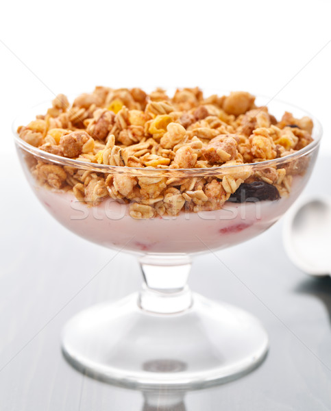 Yogurt muesli frutta vetro salute cucchiaio Foto d'archivio © vankad