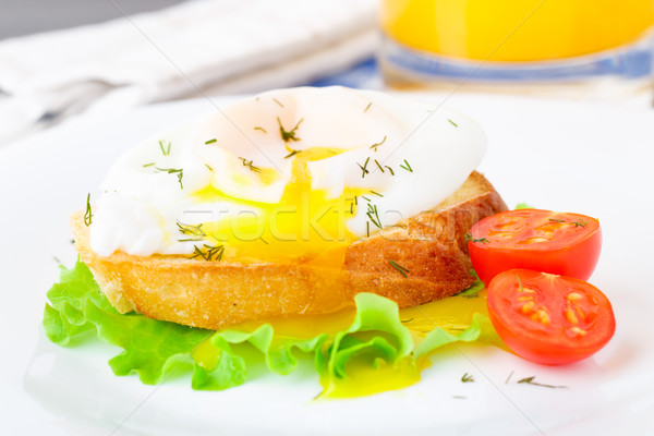 Poached egg with dill on bread Stock photo © vankad
