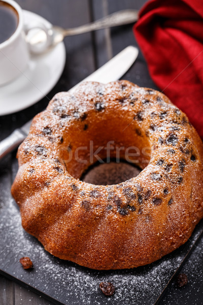 Torta mazsola fekete fa deszka kenyér kés Stock fotó © vankad