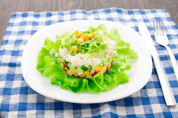 Yengeç salata mayonez plaka tablo bıçak Stok fotoğraf © vankad
