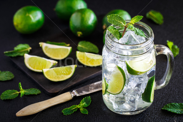 Drink with lime, mint and ice Stock photo © vankad