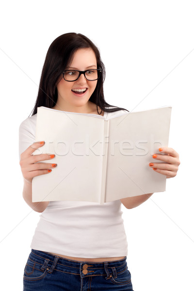 улыбающаяся женщина чтение журнала молодые девушки работу Сток-фото © vankad