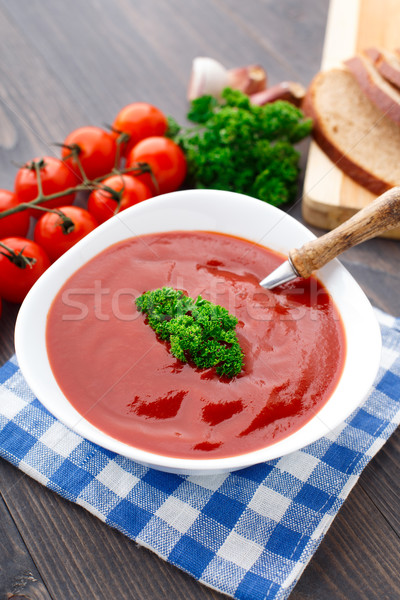 Stock photo: Tasty tomato soup with herbs