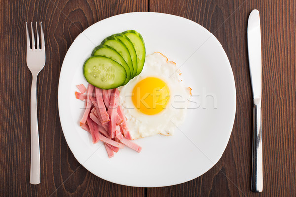 Stock fotó: Tükörtojás · sonka · uborka · tányér · textúra · egészség