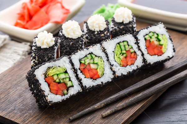Sushi roll with salmon and shrimp Stock photo © vankad