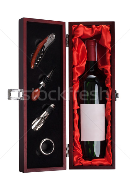 A bottle of red wine and sommelier set Stock photo © vankad