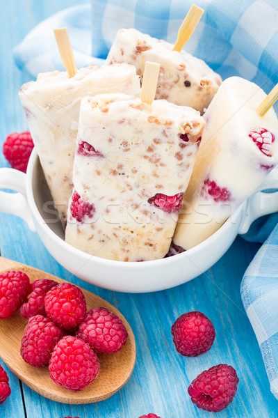 Frozen yogurt with oats and raspberries Stock photo © vankad