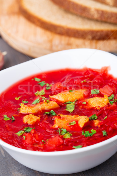 Rus roşu alimente pâine cină carne Imagine de stoc © vankad