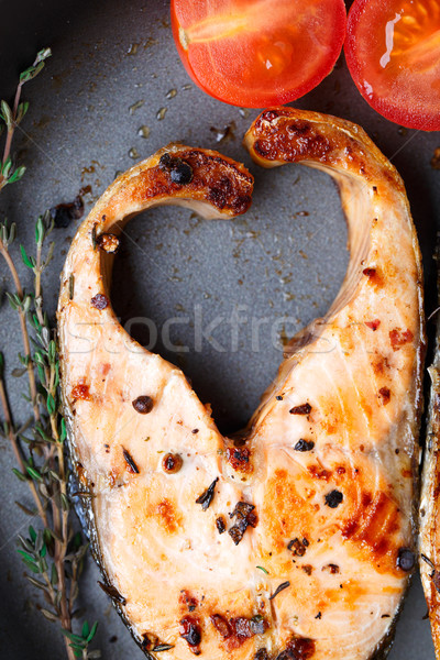Salmon steak with thyme and pepper Stock photo © vankad
