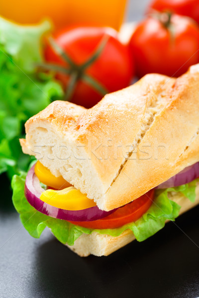 Stockfoto: Vegetarisch · baguette · sandwich · sla · tomaten · peper