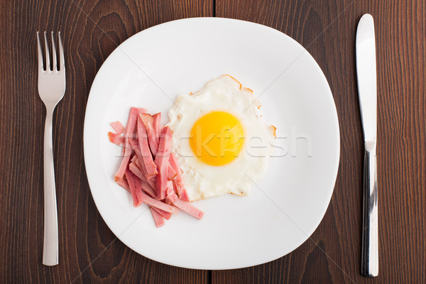 Stock fotó: Tükörtojás · sonka · fehér · tányér · textúra · egészség