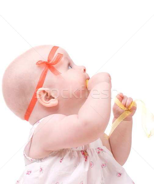 Bonitinho bebê doce menina olhando algo Foto stock © vankad