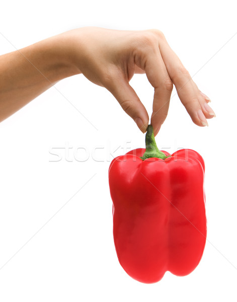 Kéz tart piros paprika piros nő eszik Stock fotó © vankad