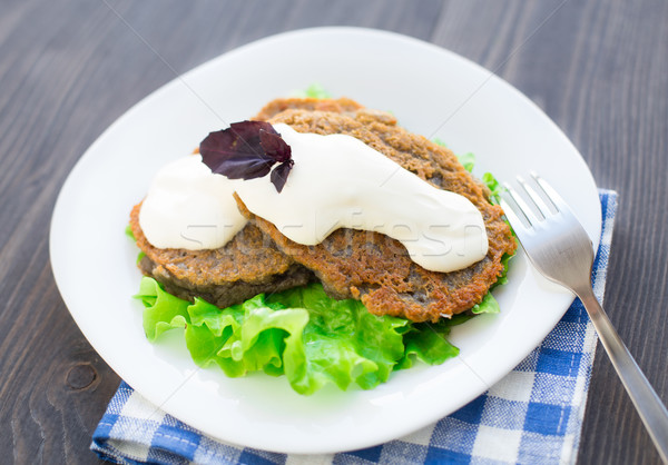 Kartoffel Pfannkuchen Sauerrahm Platte Kochen Mittagessen Stock foto © vankad