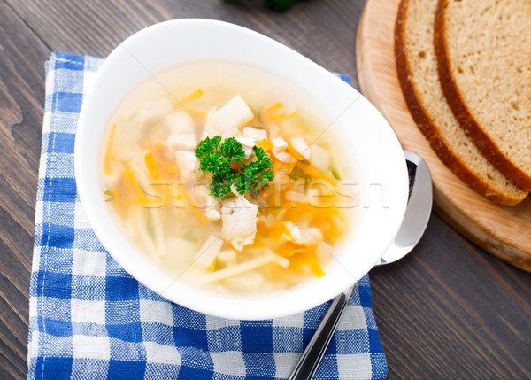чаши куриный суп овощей синий салфетку Сток-фото © vankad