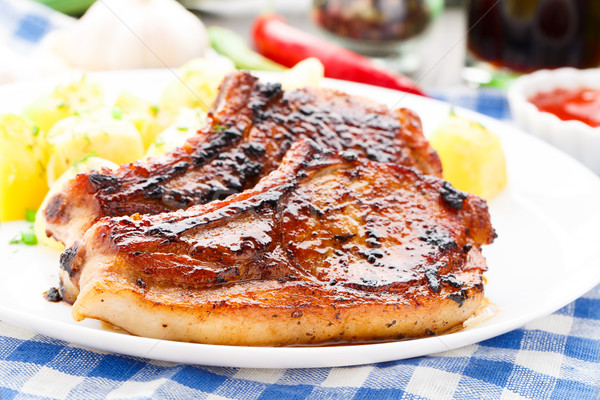 Stockfoto: Varkensvlees · aardappel · plaat · diner